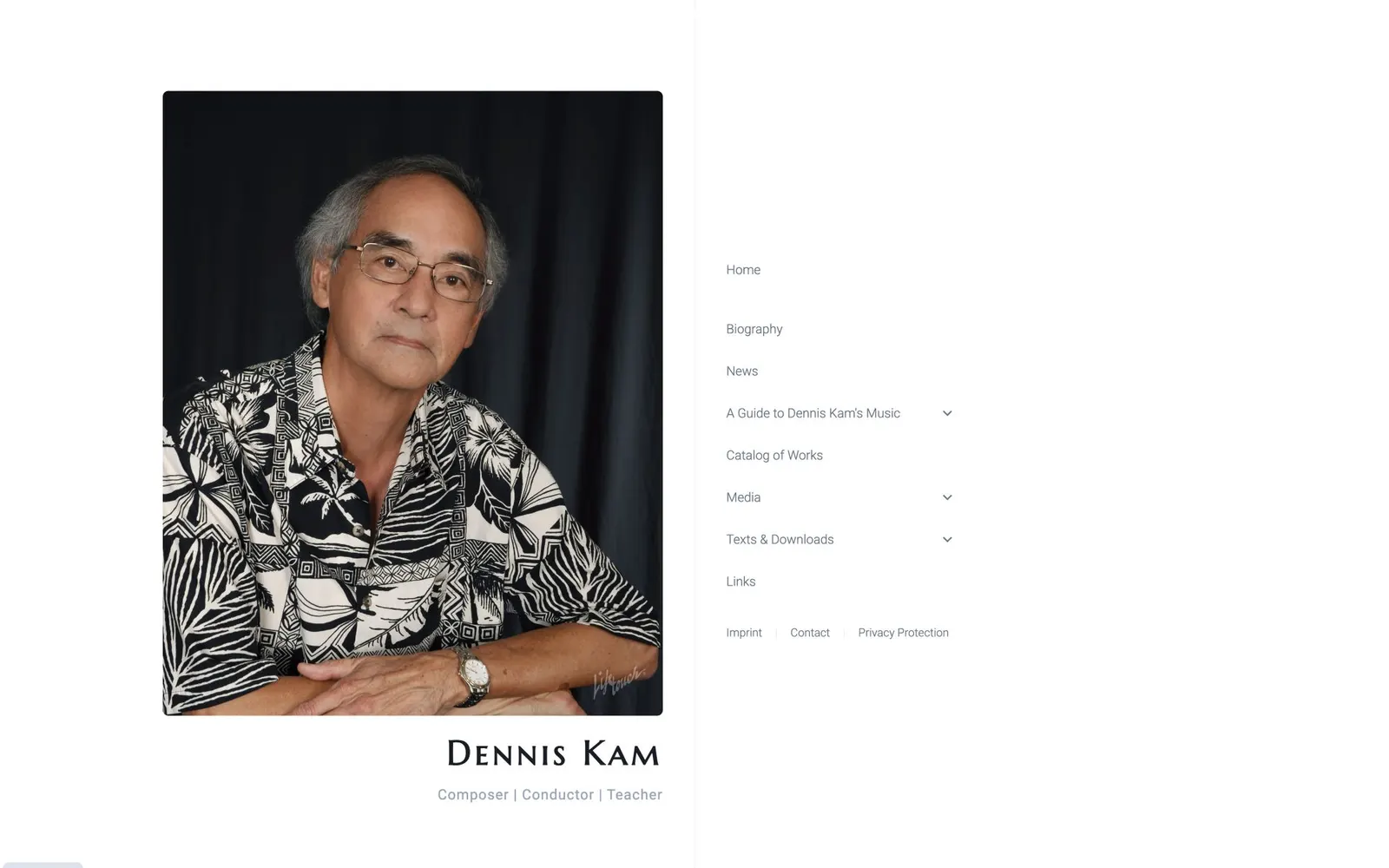 Startseite der TYPO3-basierten Website des Komponisten Dennis Kam